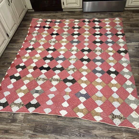 Vintage Handmade Bow Tie Pieced Single Quilt 73x66 - Picture 1 of 16